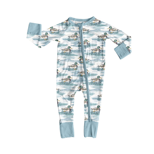 Preorder (moq 5)Baby Boys Lakes Ducks Hunting Two Way Zip Convertible Rompers