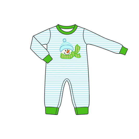 Preorder (moq 5) Baby Boys Long Sleeve Snowmen Stripe Christmas Pant Rompers