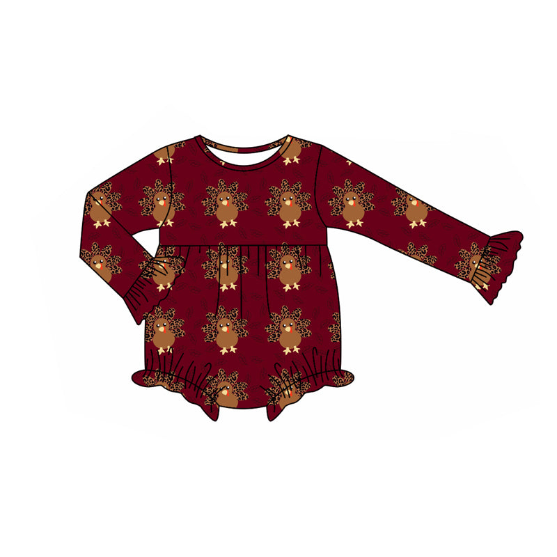 Preorder moq 5 Baby Infant Girls Long Sleeves Leopard Turkey Plaid Ruffle Romper