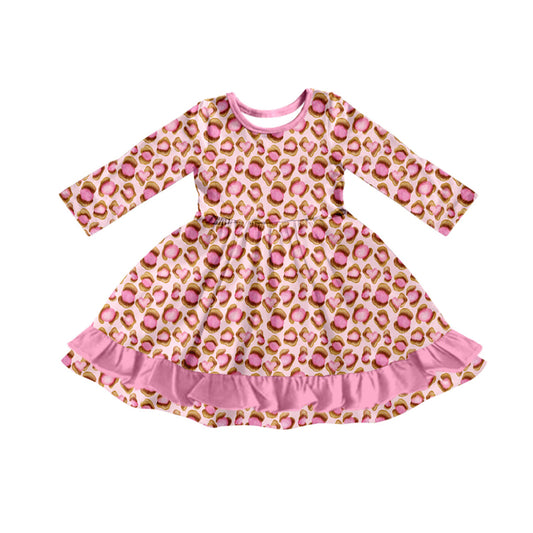 Preorder (moq 5)Baby Girls Pink Leopard Ruffle Knee Length Dresses