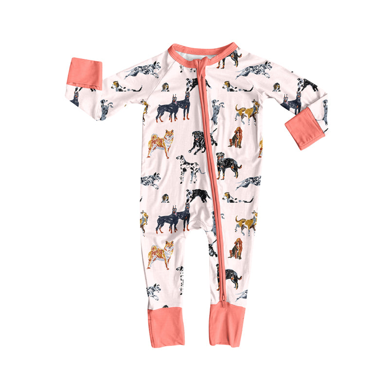 Preorder(moq 5)Baby Infant Girls Colorful Dogs Plaid Zipper Rompers