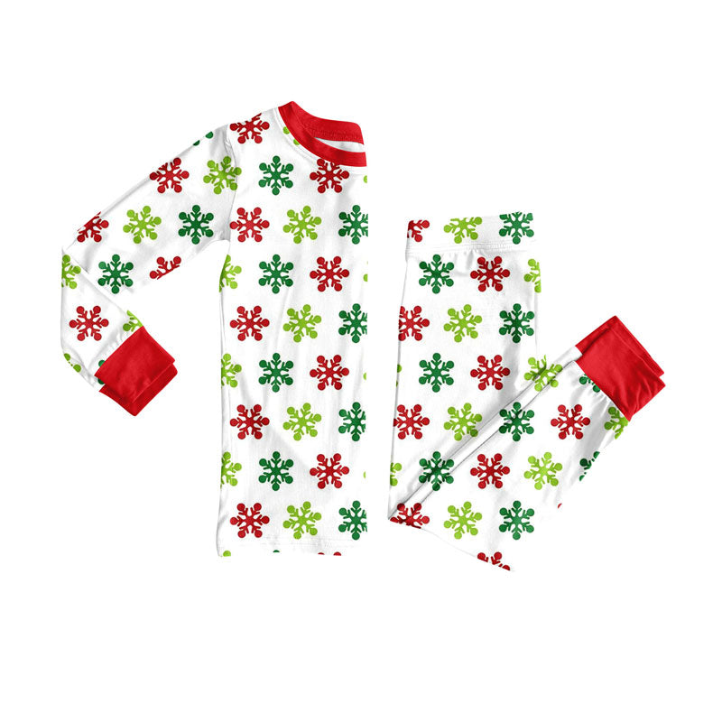 Preorder (moq 20)Baby Boys Bamboo Green Red Snowflakes Christmas Pajamas Sets