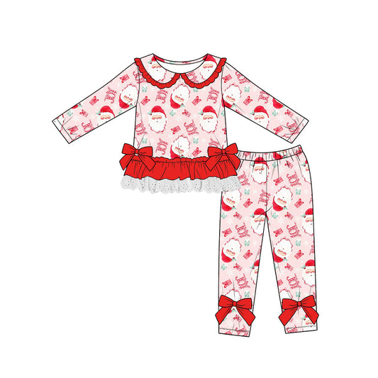 Preorder (moq 5)Baby Girls Santa Gifts JOY Lace Ruffle Top Leggings Christmas Sets