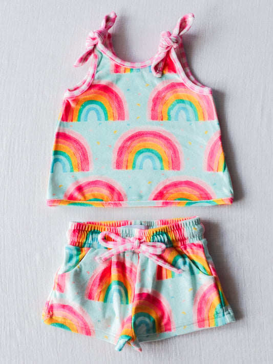 Baby Girls Colorful Rainbow Top Shorts Outfits Sets Preorder (moq 5)