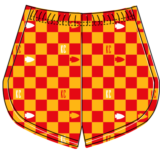 Preorder (moq 5)Baby Girls Red Orange Checked KC Team Shorts Bottoms