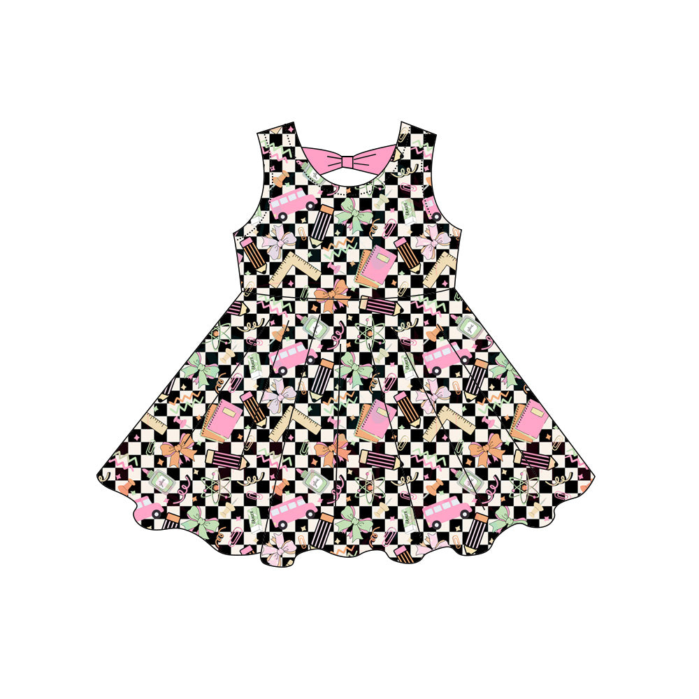 Preorder moq 5 Baby Girls Sleeveless Pencils Bus Back to School Knee Length Dresses