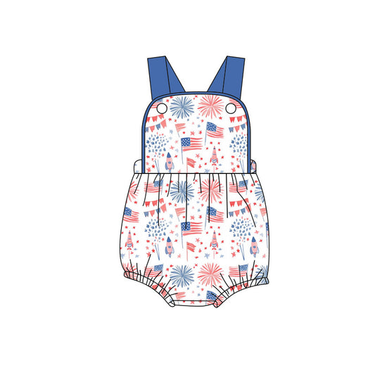 Preorder (moq 5)Baby Boys Strap Firework Flags Rompers