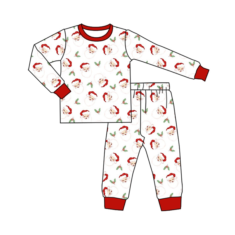 Preorder (moq 5)Baby Kids Long Sleeves Red Santa Plaid Top Pant Pajamas Set