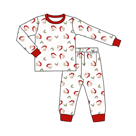 Preorder (moq 5)Baby Kids Long Sleeves Red Santa Plaid Top Pant Pajamas Set