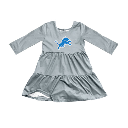 Preorder (moq 5)Baby Girls Gray Long Sleeves Tigers Shorts Team Knee Length Dresses