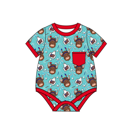 Preorder(moq 5)Baby Infant Boys 4th Of July Highland Cow Rompers