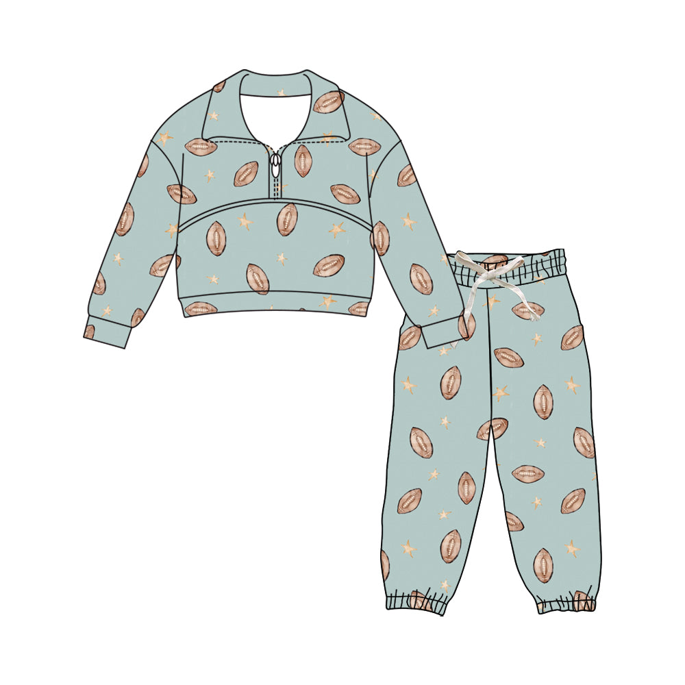 Preorder (moq 5)Baby Girls Stars Footballs Zipper Pullover Pants Team Clothes Sets
