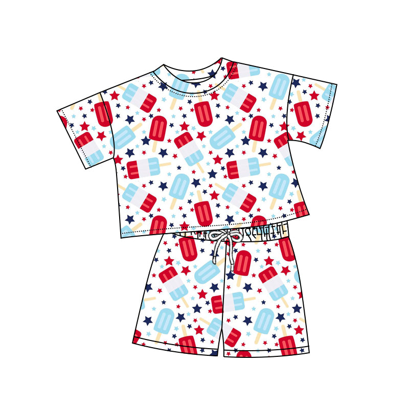 Preorder (moq 5)Baby Girls 4th Of July Popstick Top Shorts Clothes Sets