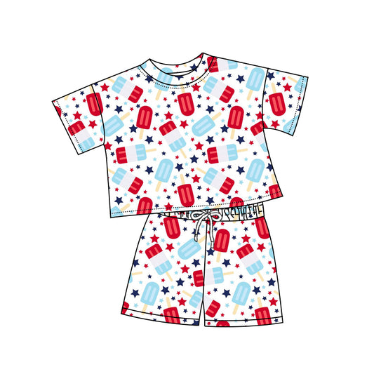 Preorder (moq 5)Baby Girls 4th Of July Popstick Top Shorts Clothes Sets