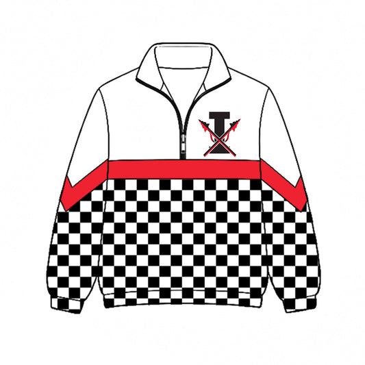 Preorder (moq 5)Baby Boys Black Checked Indians Team Zip Pullovers Top