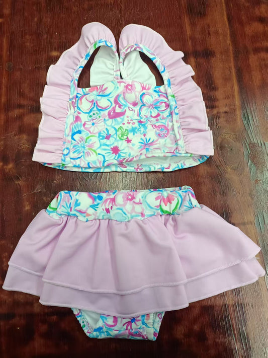 Preorder moq 5 Baby Girls Pink Strap Watercolor Floral 2 Piece Swimsuits