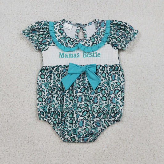 Smocked Mama's Bestie Baby Girls Turquoises Collar Western Ruffle Rompers