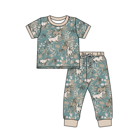 Baby Girls Horse Flowers Shirt Top Pants Pajamas Clothes Sets preorder (moq 5)