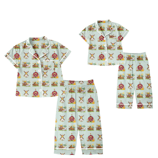 Preorder (moq 5 each) 241108 Family Women Baby Girls Farm House Buttons Top Pants Pajamas Clothing Sets