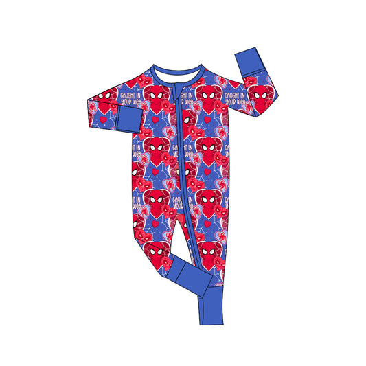 Baby Infant Boys Valentines Hearts Spider Zip Rompers preorder