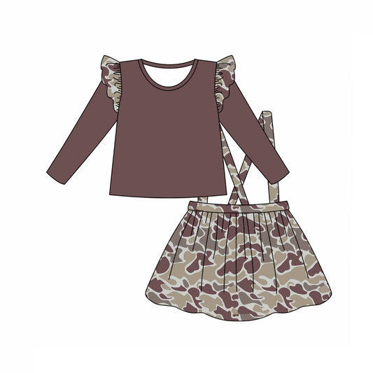 Baby Girls Dark Brown Top Camo Suspender Skirt Clothes Sets preorder(MOQ 5)