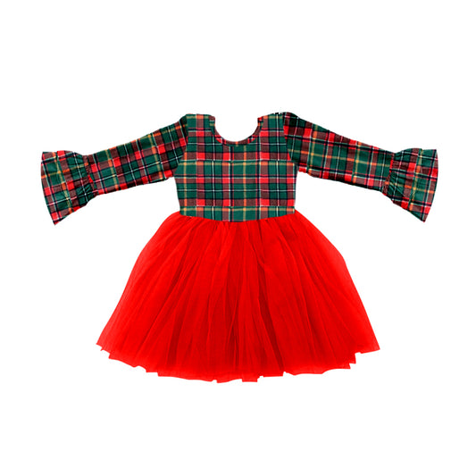 Baby Girls Christmas Checkered Long Sleeve Tutu Dresses preorder(moq 5)