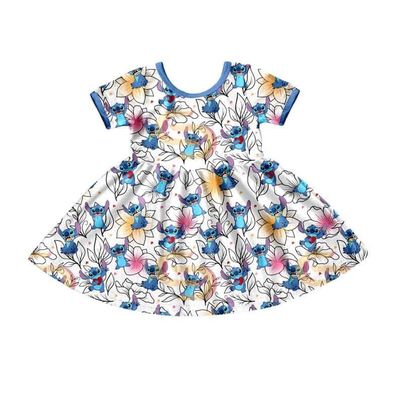 Baby Girls Blue Animal Short Sleeve Knee Length Dresses preorder(moq 5)