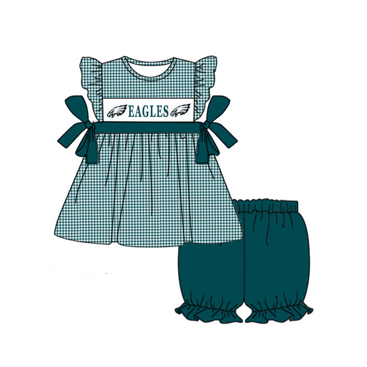 Baby Girls Eagles Bows Team Tops Elastic Shorts Clothes Sets preorder (moq 5)