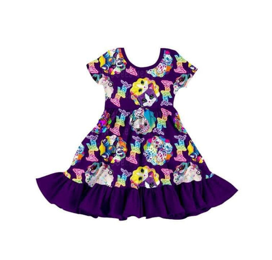 Baby Girls Purple Cat Ruffle Knee Length Dresses preorder(moq 5)