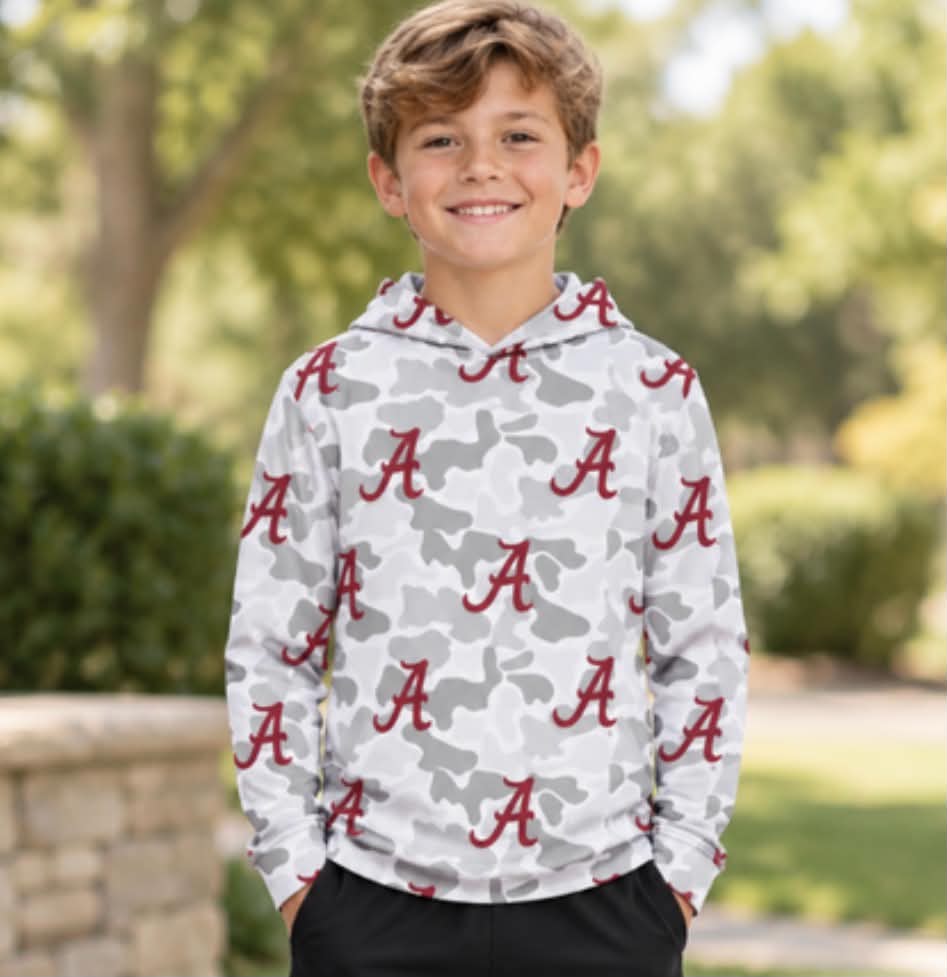 Preorder (moq 5)Baby Boys Grey Camo A Long Sleeve Team Hoodies Tops