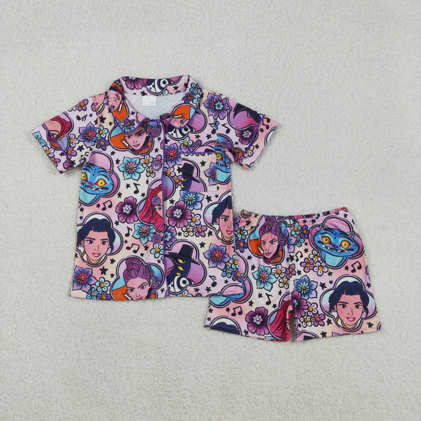 Baby Girls Flowers Cartoon Girls Button Pocket Top Shorts Pajamas Sets