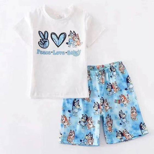 Baby Boys Peace Love Dog Shirt Shorts Clothes Sets preorder (moq 5)