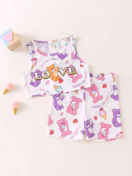 Baby Girls Love Bears Crop Top Shirt Shorts Clothes Sets preorder (moq 5)