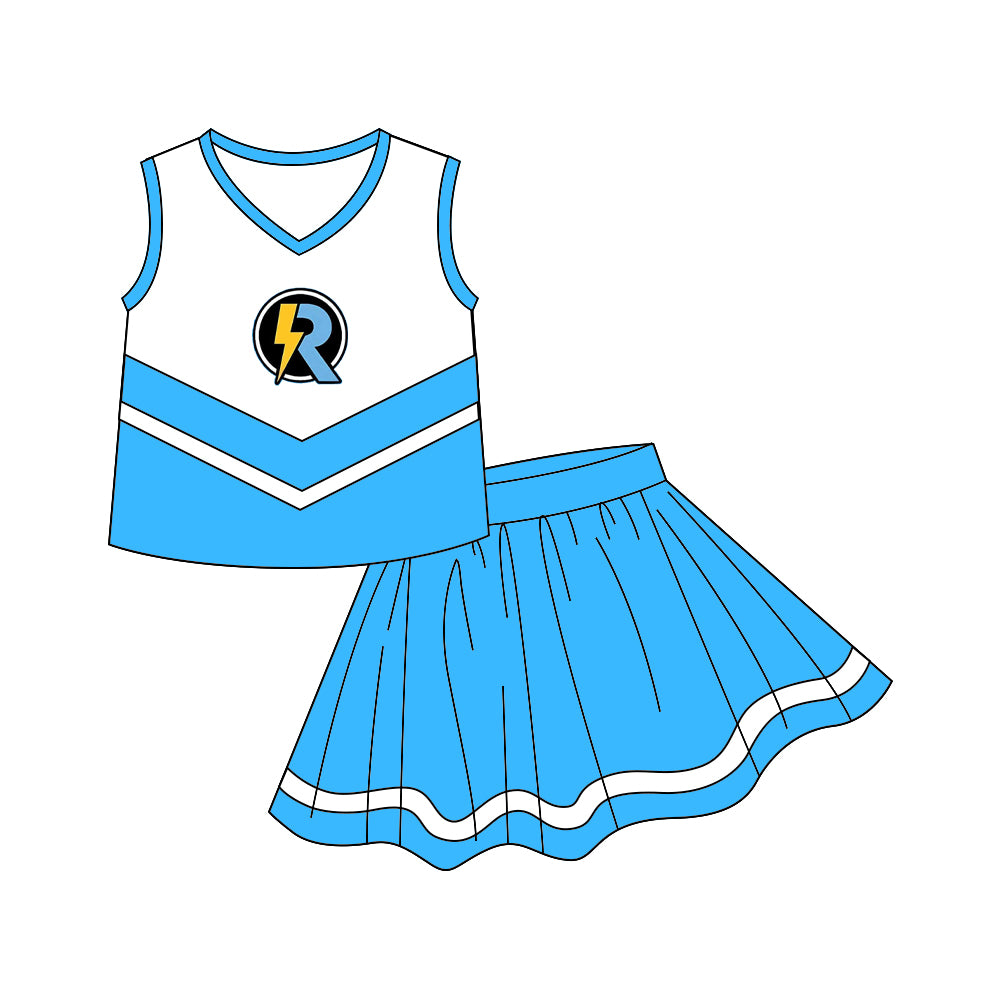 Preorder (moq 5)Baby Girls Blue Rage Deer Cheer Team Top Skort Shorts Clothes Sets