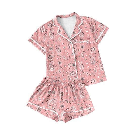 Baby Girls Pink Paisley Tee Top Shorts Pajamas Clothes Sets preorder(moq 5)