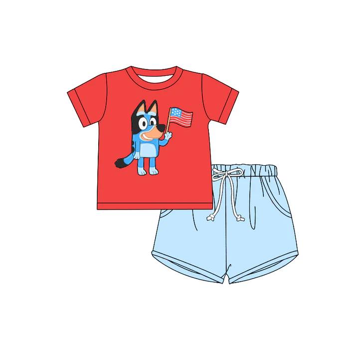 Baby Boys Dogs 4th Of July Shirt Shorts Clothes Sets Preorder(moq 5)