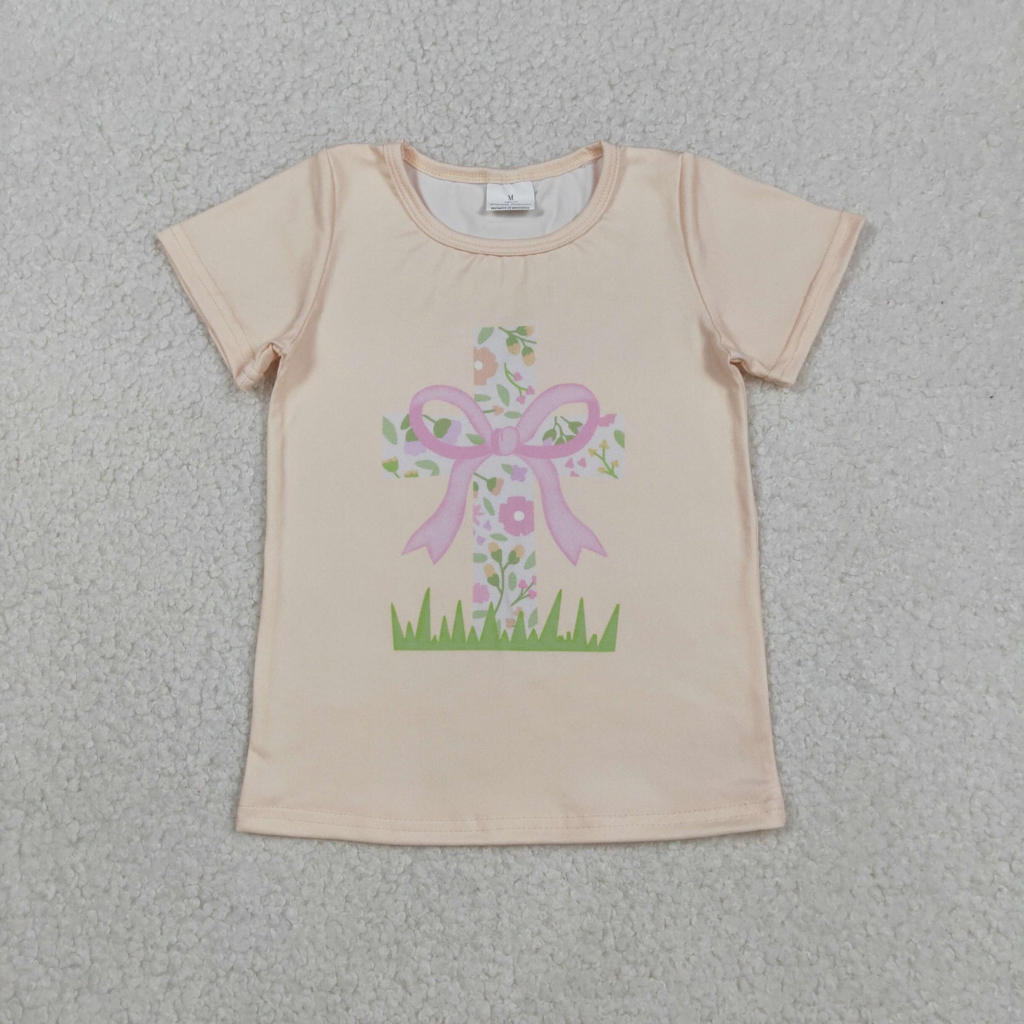 Baby Girls Short Sleeve Flowers Cross Easter T-shirts Top