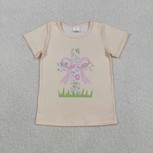 Baby Girls Short Sleeve Flowers Cross Easter T-shirts Top