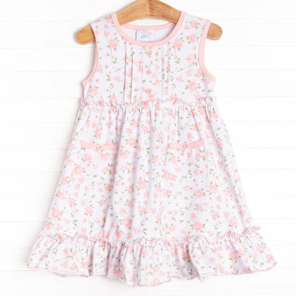 Baby Girls Pink Flowers Knee Length Dresses Preorder(moq 5)