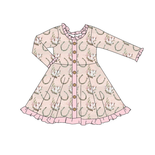 Baby Girls Western Horse Buttons Knee Length Dresses preorder(MOQ 5)