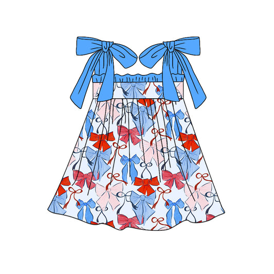 Preorder (moq 5)Baby Girls 4th Of July Bows Straps Knee Length Dresses