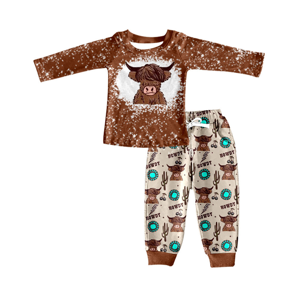 Baby Boys Highland Cow Howdy Tee Top Pants Clothes Sets preorder(MOQ 5)