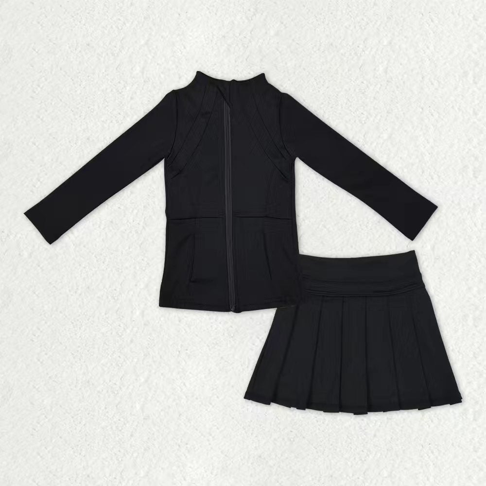 Sibling Baby Girls Long Sleeves Zipper Pockets Jackets Top Skirt Shorts Yoga Active Clothes Sets