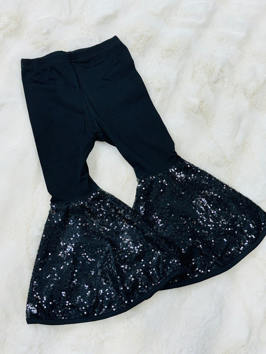 Baby Girls Black Sequin Bell Bottom Pants Preorder(moq 5)