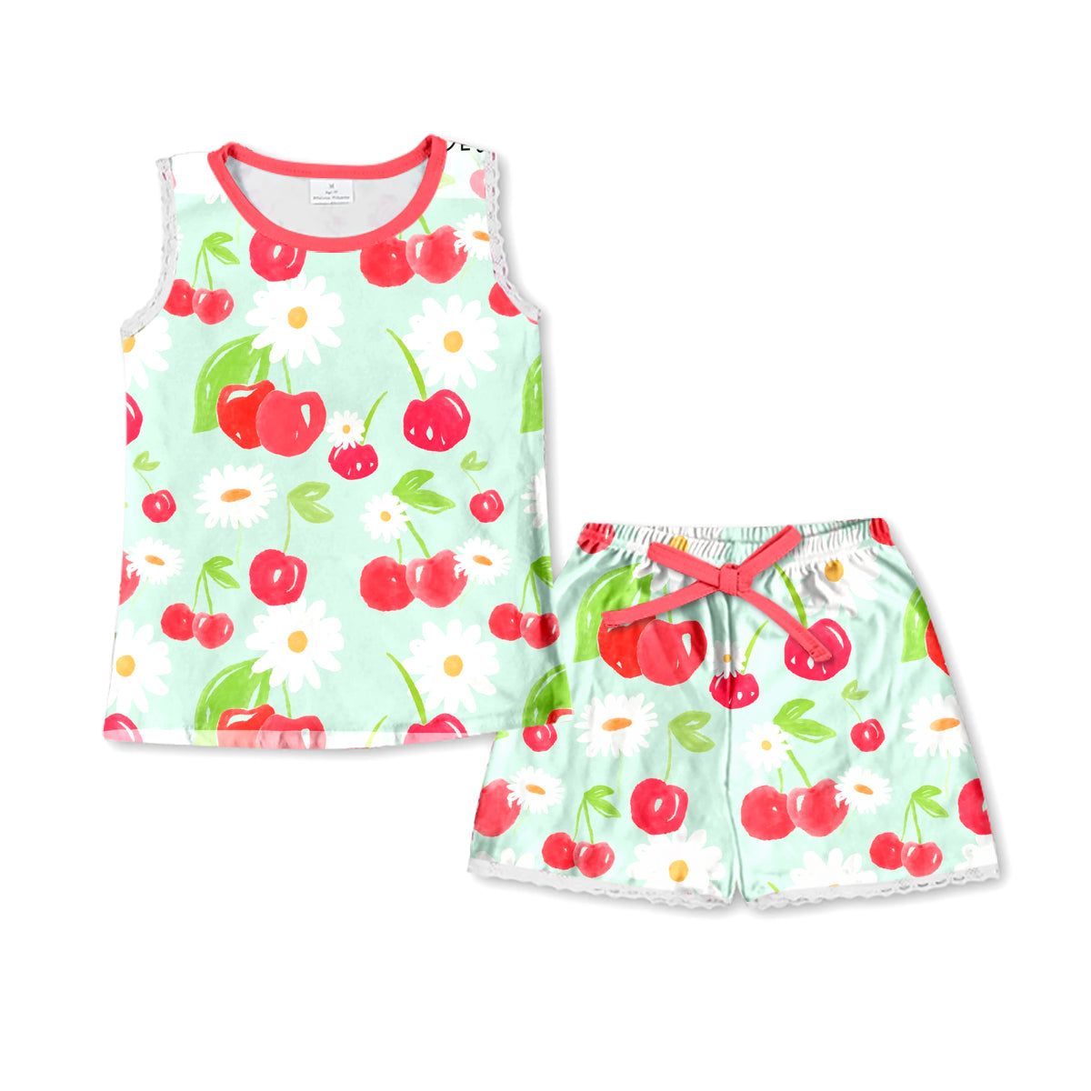 Baby Girls Cherries Sleeveless Shirt Top Shorts Pajamas Clothes Sets Preorder(moq 5)