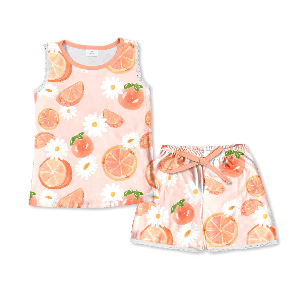 Baby Girls Orange Juice Sleeveless Shirt Top Shorts Pajamas Clothes Sets Preorder(moq 5)