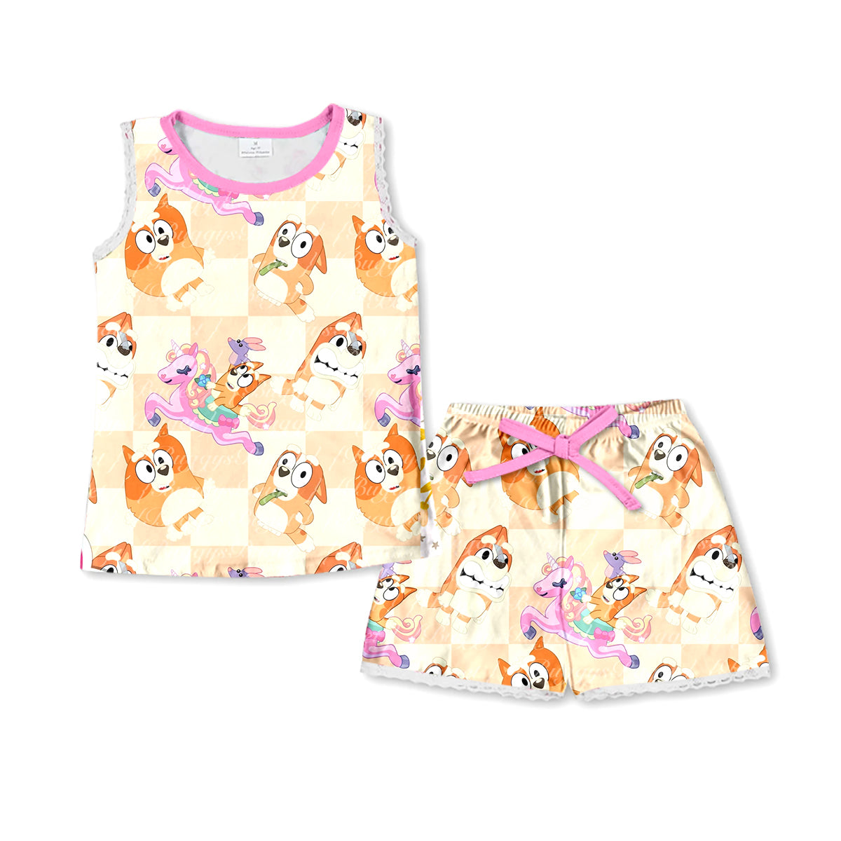 Baby Girls Dogs Cartoon Sleeveless Shirt Top Shorts Pajamas Clothes Sets Preorder(moq 5)