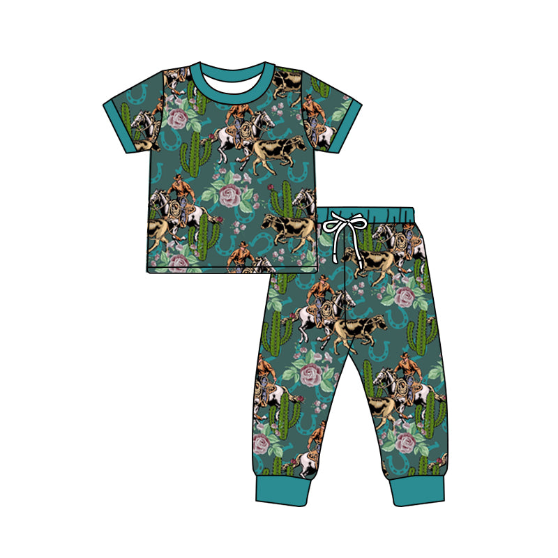 Baby Girls Cactus Flowers Rodeo Shirt Pants Pajamas Western Clothes Sets preorder(moq 5)