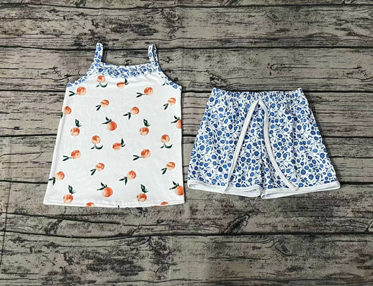 Baby Girls Peach Fruit Straps Top Shorts Summer Clothes Sets