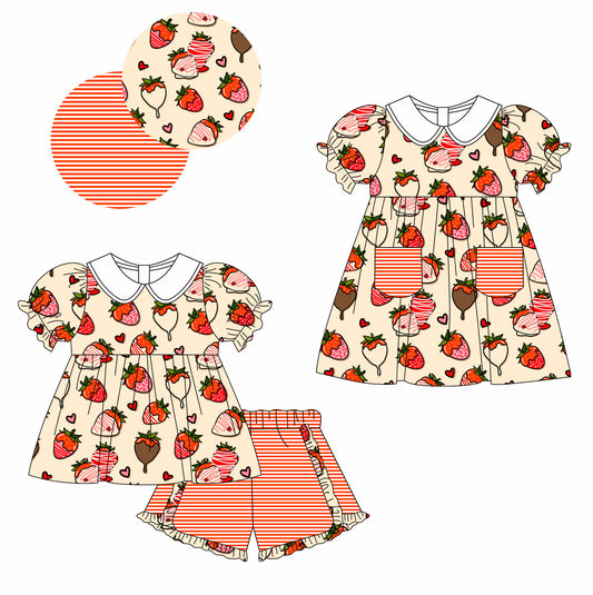 Preorder(moq 5 each) Baby Girls Strawberry Candy Dress Shorts Sets